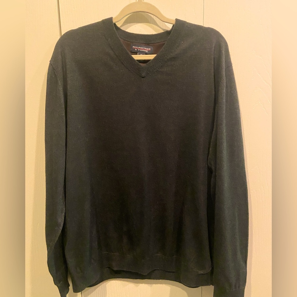 Roundtree & Yorke Mens Black V-Neck Sweater Size XL